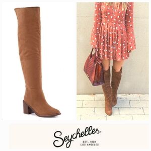 Sexy Chic Seychelles x Anthropologie Cognac Microsuede OTK Boots